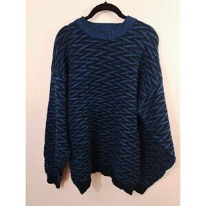 Street Closed Vintage Men's Blue Black Sweater In Size Large 90's 80's Grandpa